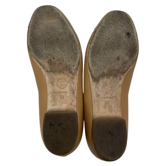 Chanel Interlocking CC Logo Chain Cap Toe Lambskin Ballerina Flat Size 36 - Picture 9 of 16